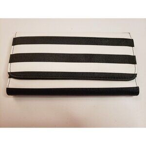 KUT From The Kloth Womens Trifold Clutch Wallet Striped Black White Stripe NEW